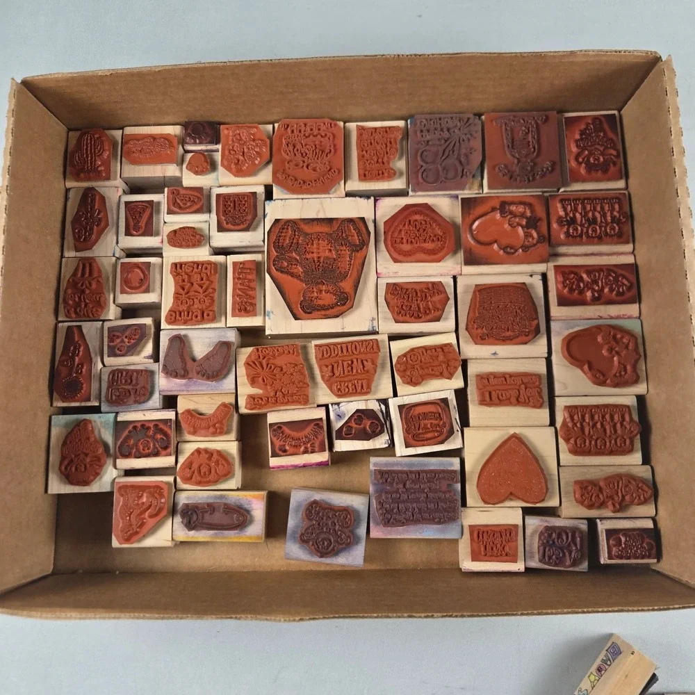 Vintage 1990s Stampin Up Wood Mounted Rubber Stamps Large Lot 50+ Retired